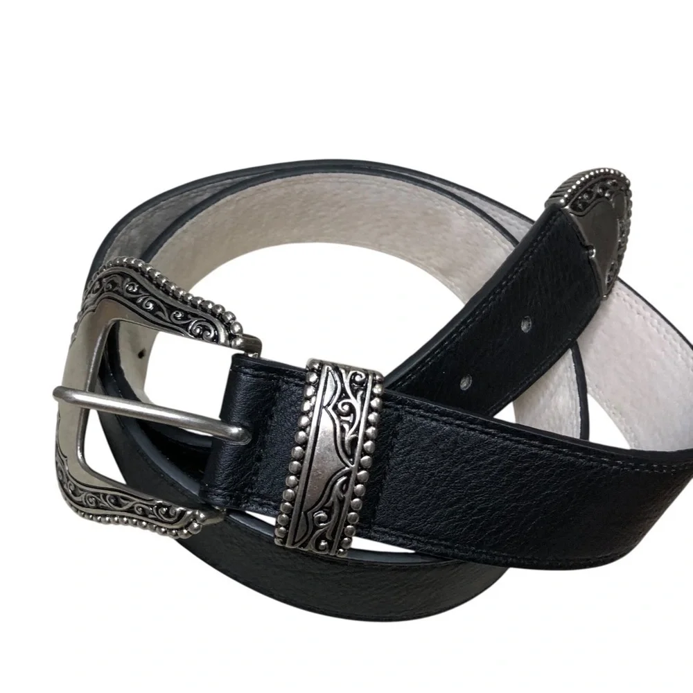 Vince Camuto Western Belt Wo’s L 35-41” Waist Black Silver Hardware Casual Boho